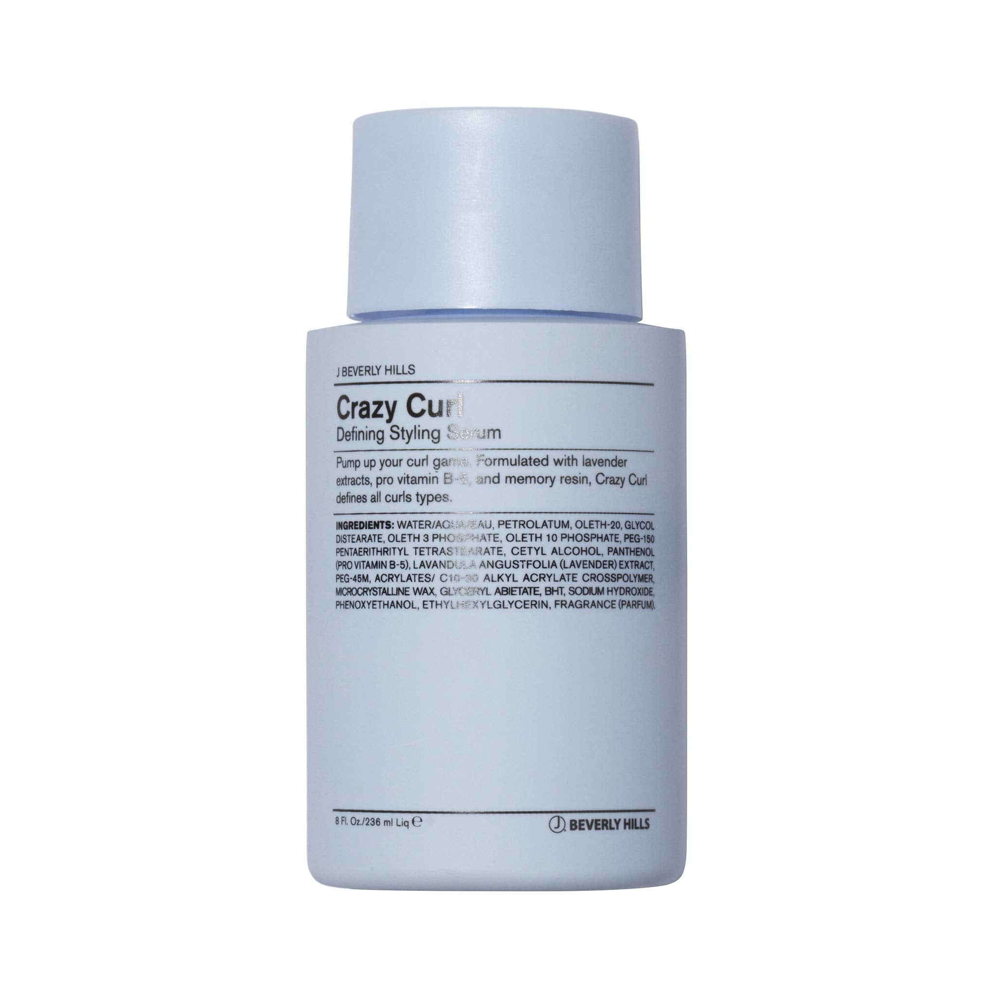 Bouteille du sérum Blue Crazy Curl de J Beverly Hills prête à définir les boucles.