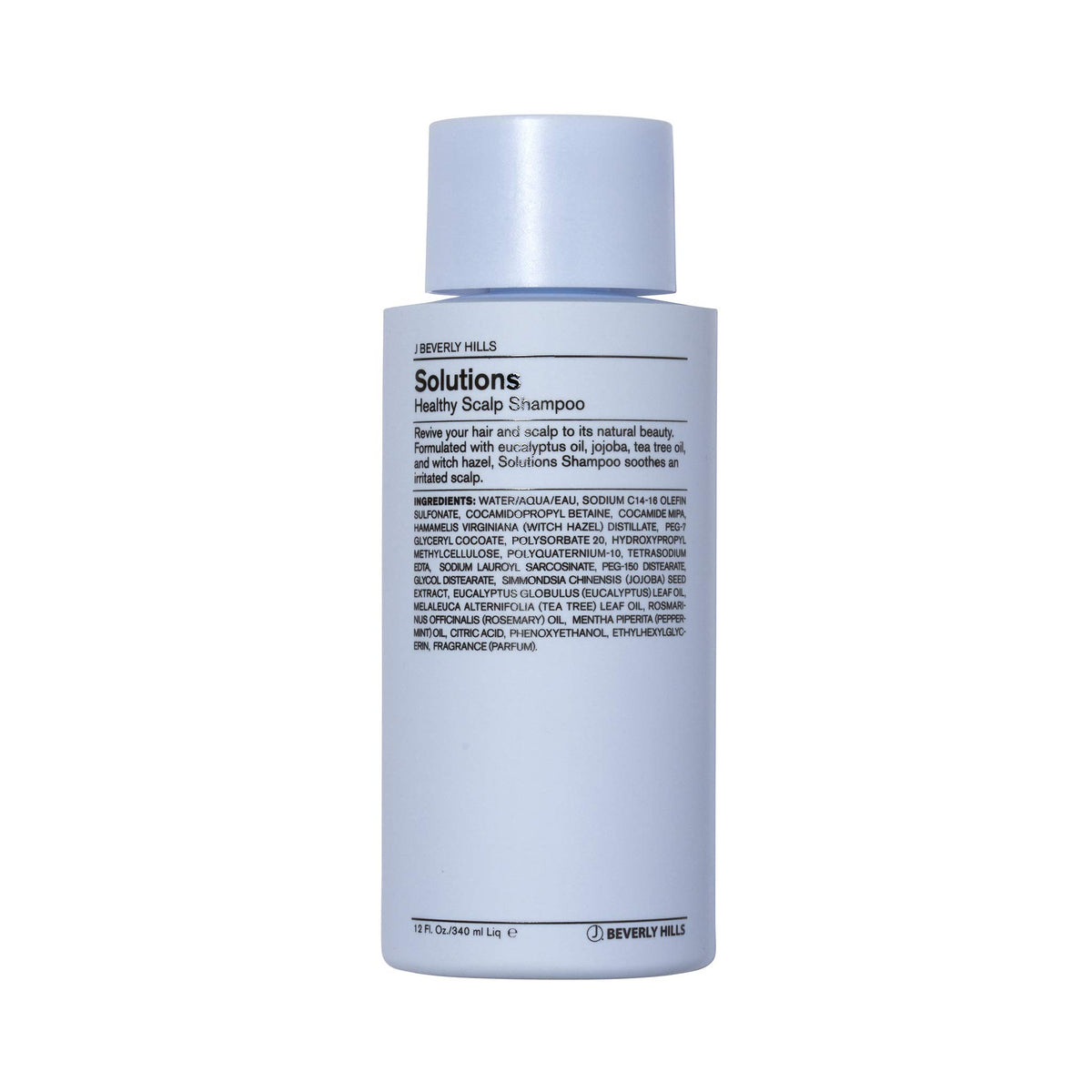 Shampoing J Beverly Hills Blue Solutions en bouteille bleue pour éliminer les résidus et hydrater.