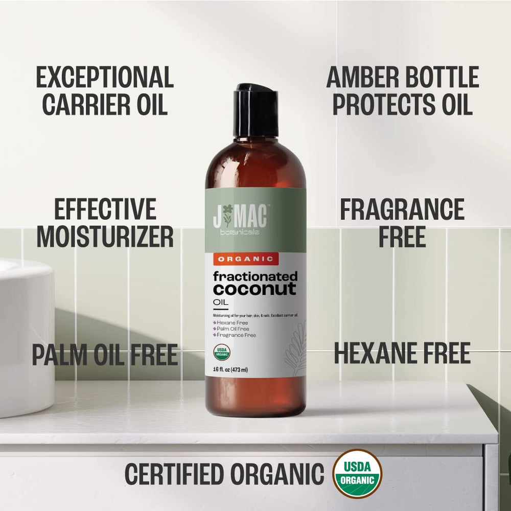 J MAC BOTANICALS Huile Coco Fractinee, bouteille 32 onces, huile porteuse idéale pour massage.