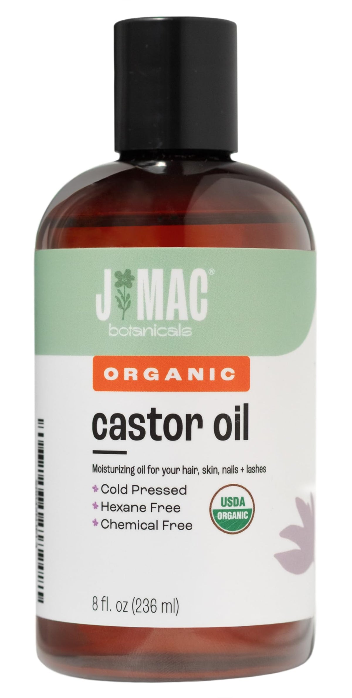 Huile de ricin J MAC BOTANICALS sans BPA, pressée à froid pour préserver les nutriments.