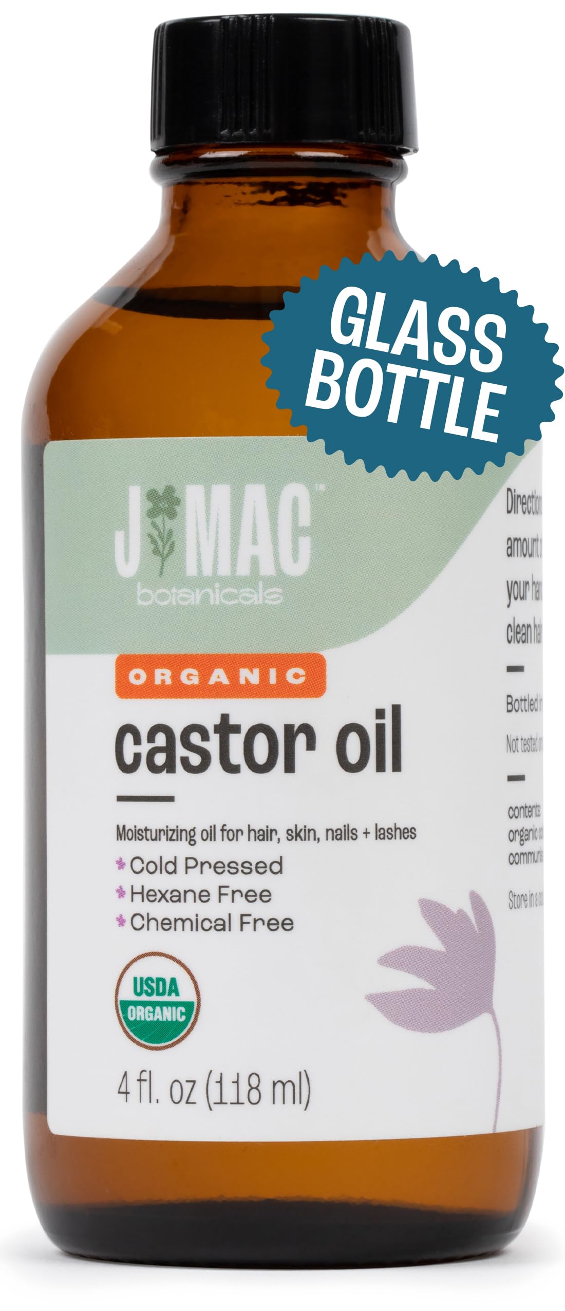 Huile de ricin J MAC BOTANICALS en bouteille verre 4oz pure et biologique