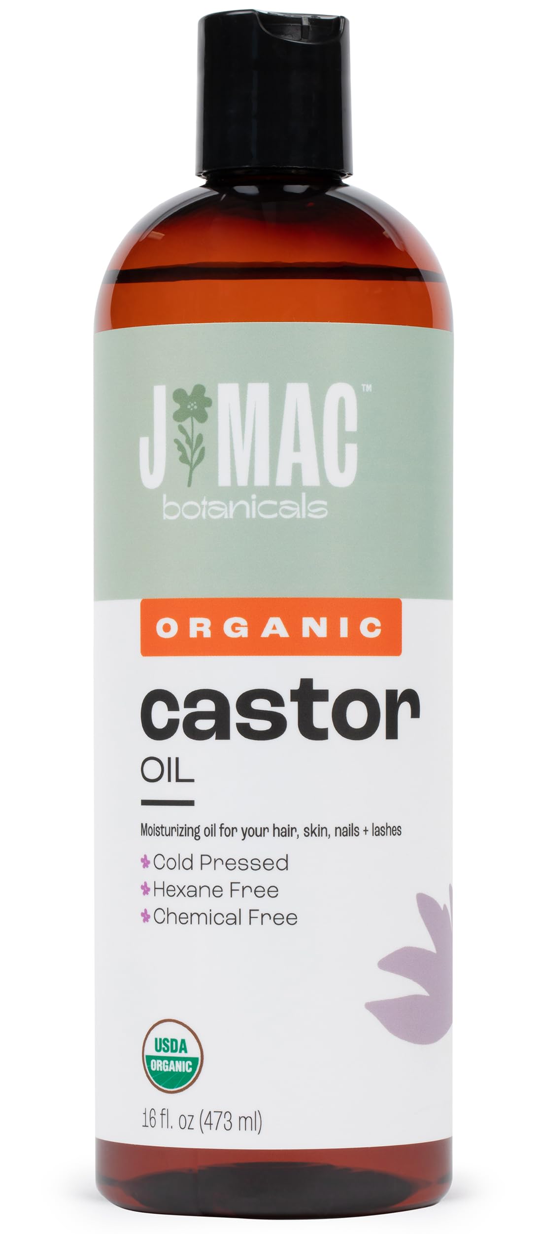 J MAC BOTANICALS huile de ricin, versement en cours, usage quotidien potentiel.