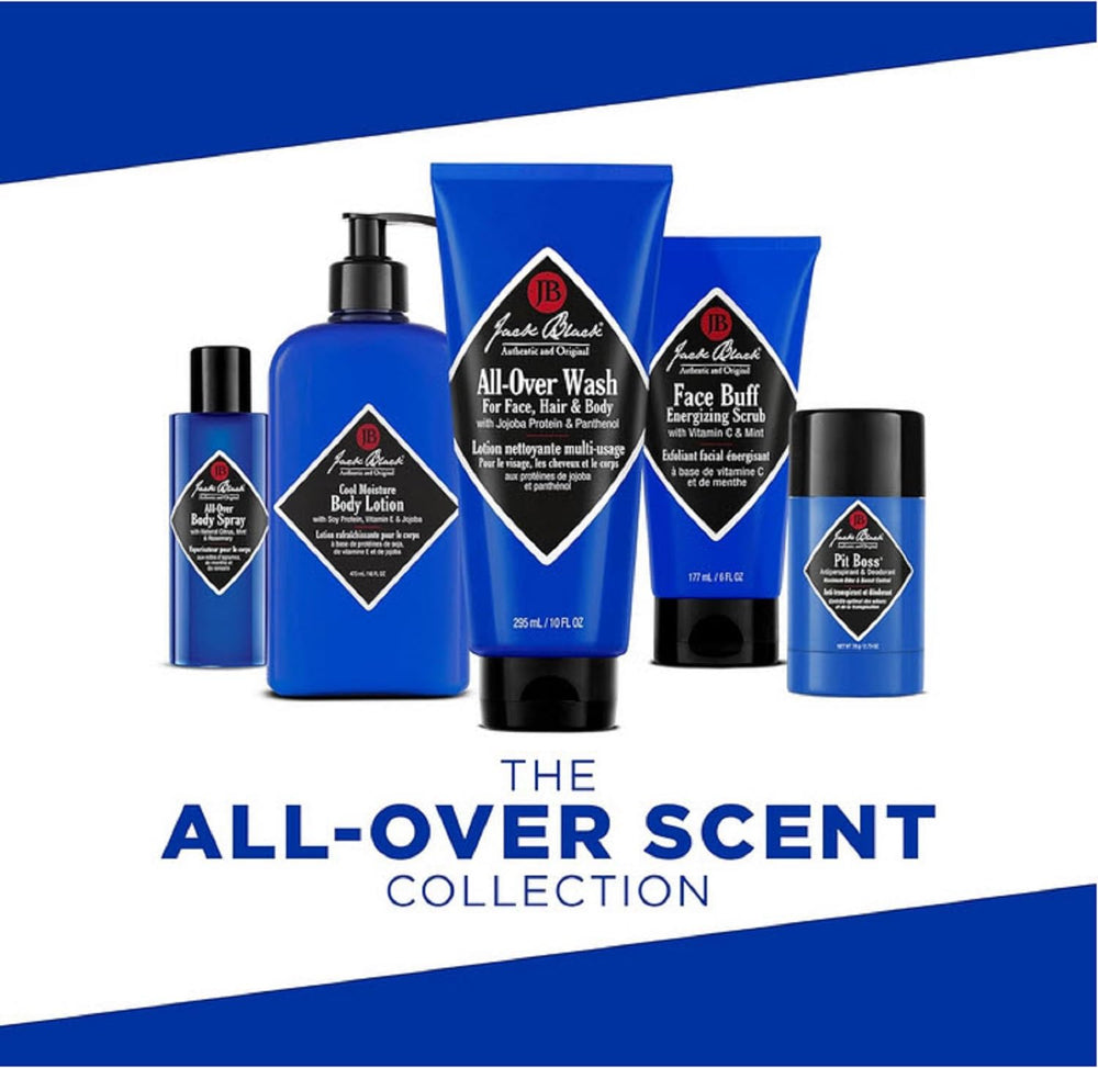 Jack Black All-Over Wash : panthenol et parfum hydratants pour hydratation légère.
