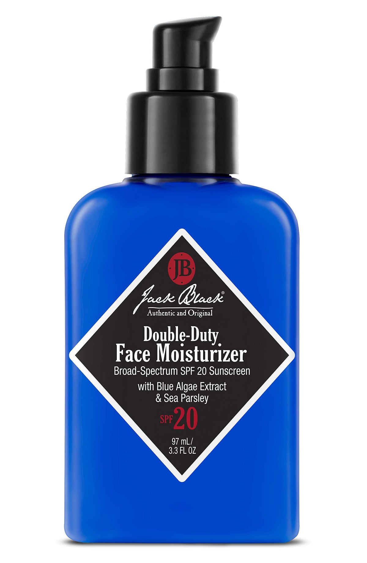 Jack Black Double-Duty Face Moisturizer SPF 20 en bouteille, hydratation durable et protection solaire