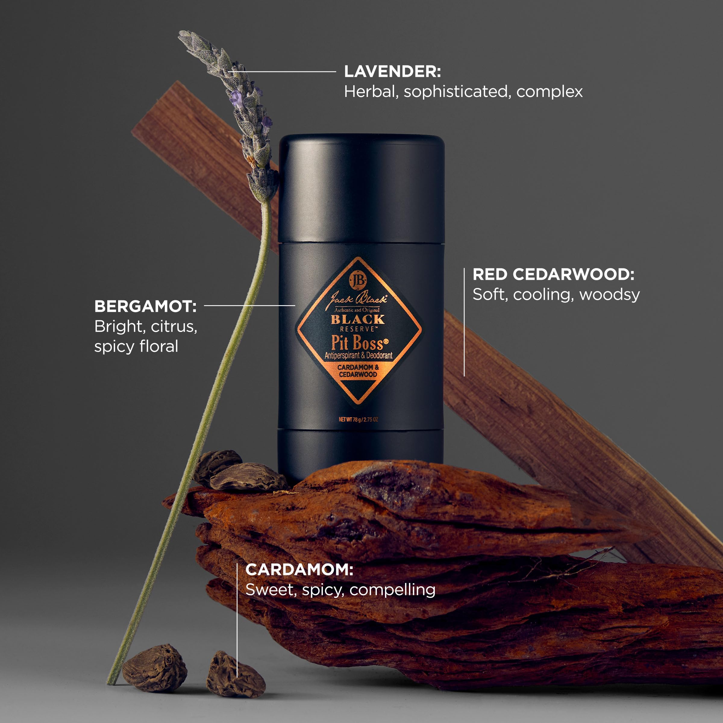Notes olfactives Pit Boss Black Reserve: bergamote, lavande et cardamome.