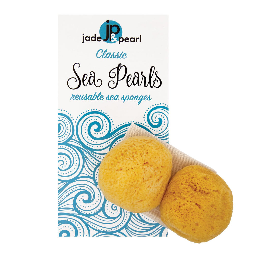 Éponge marine naturelle Jade & Pearl, moyenne, douce et ultra-absorbante pour le soin du visage.