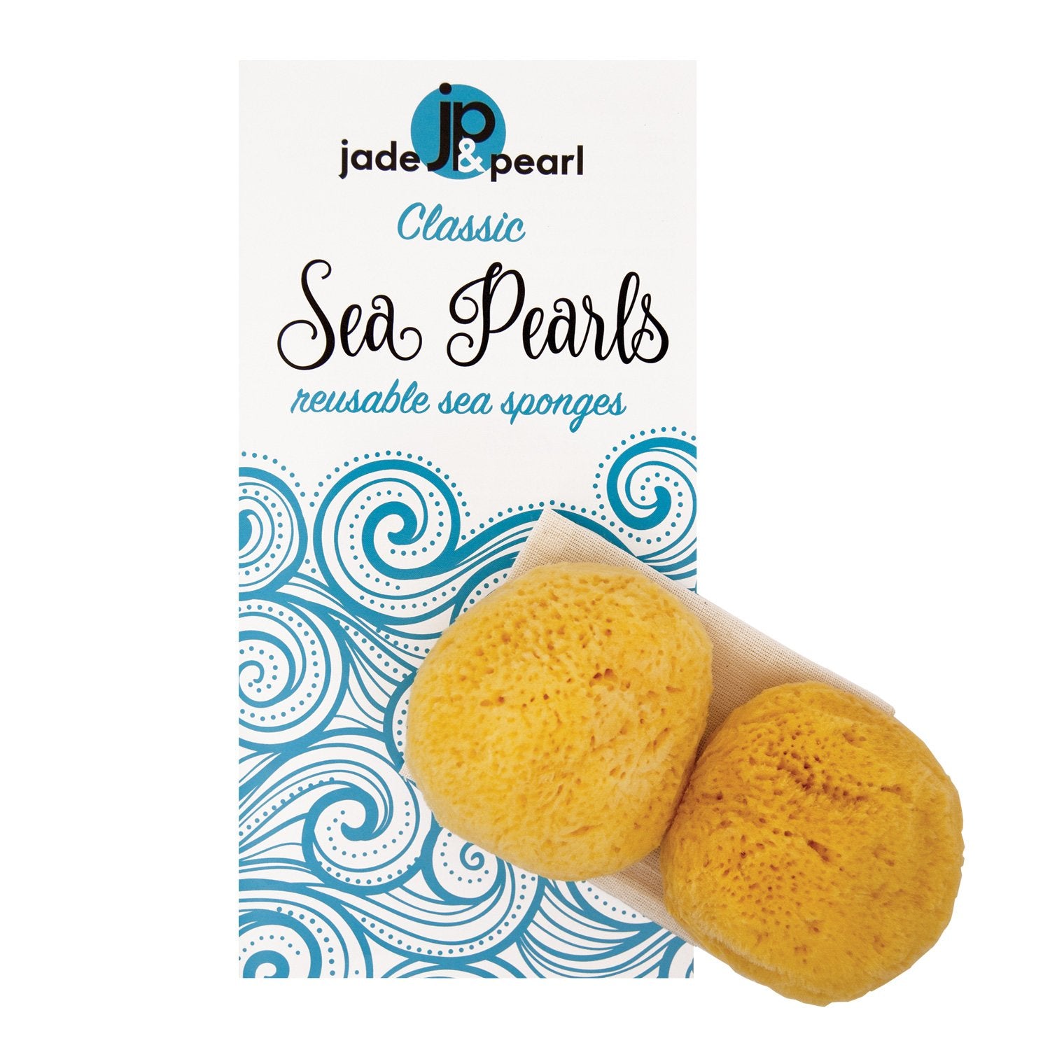 Éponge marine naturelle Jade & Pearl, moyenne, douce et ultra-absorbante pour le soin du visage.
