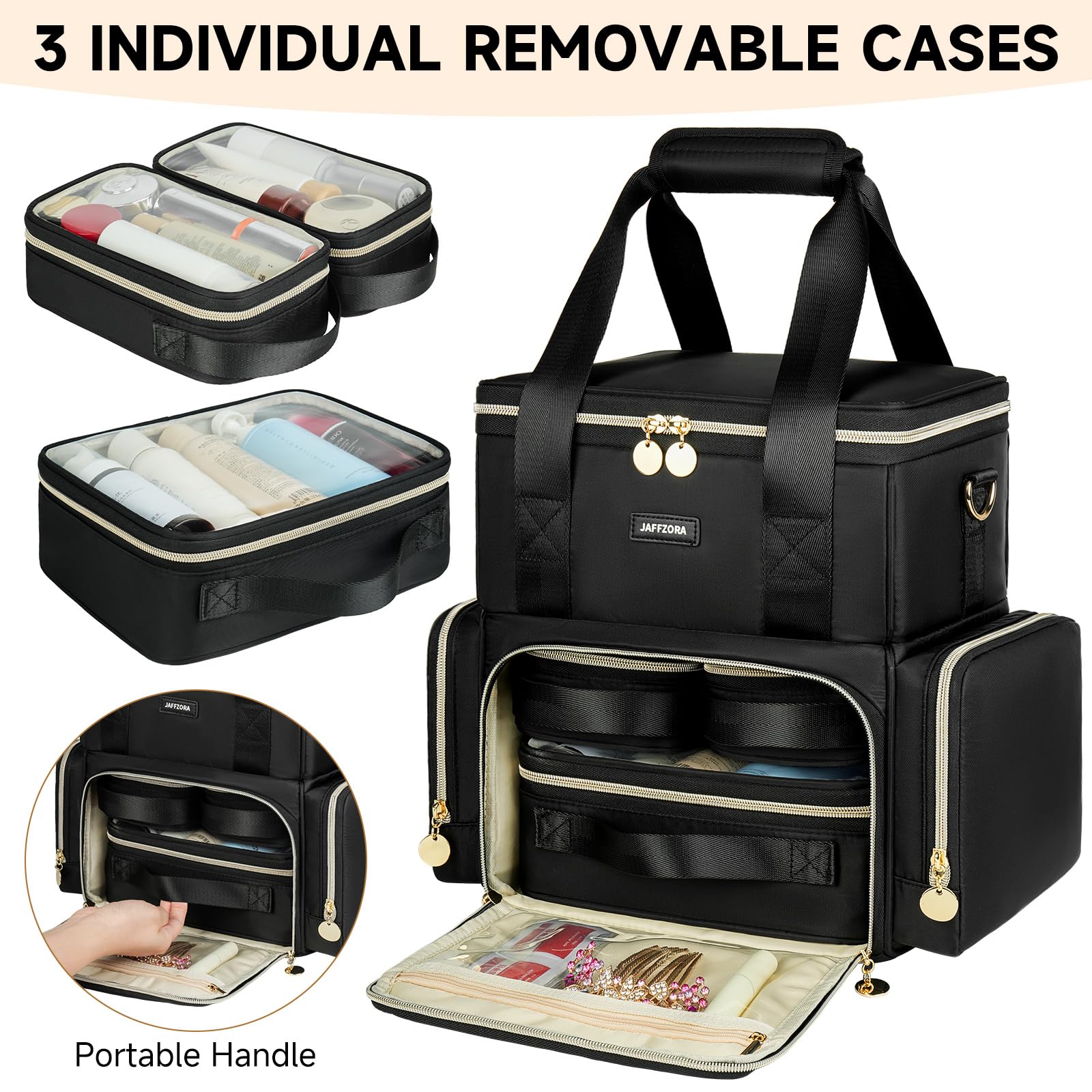 Jaffzora trousse beauté à double couches facilitant l'organisation des produits