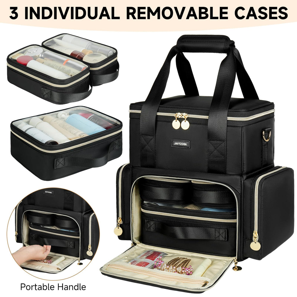 Jaffzora trousse beauté à double couches facilitant l'organisation des produits
