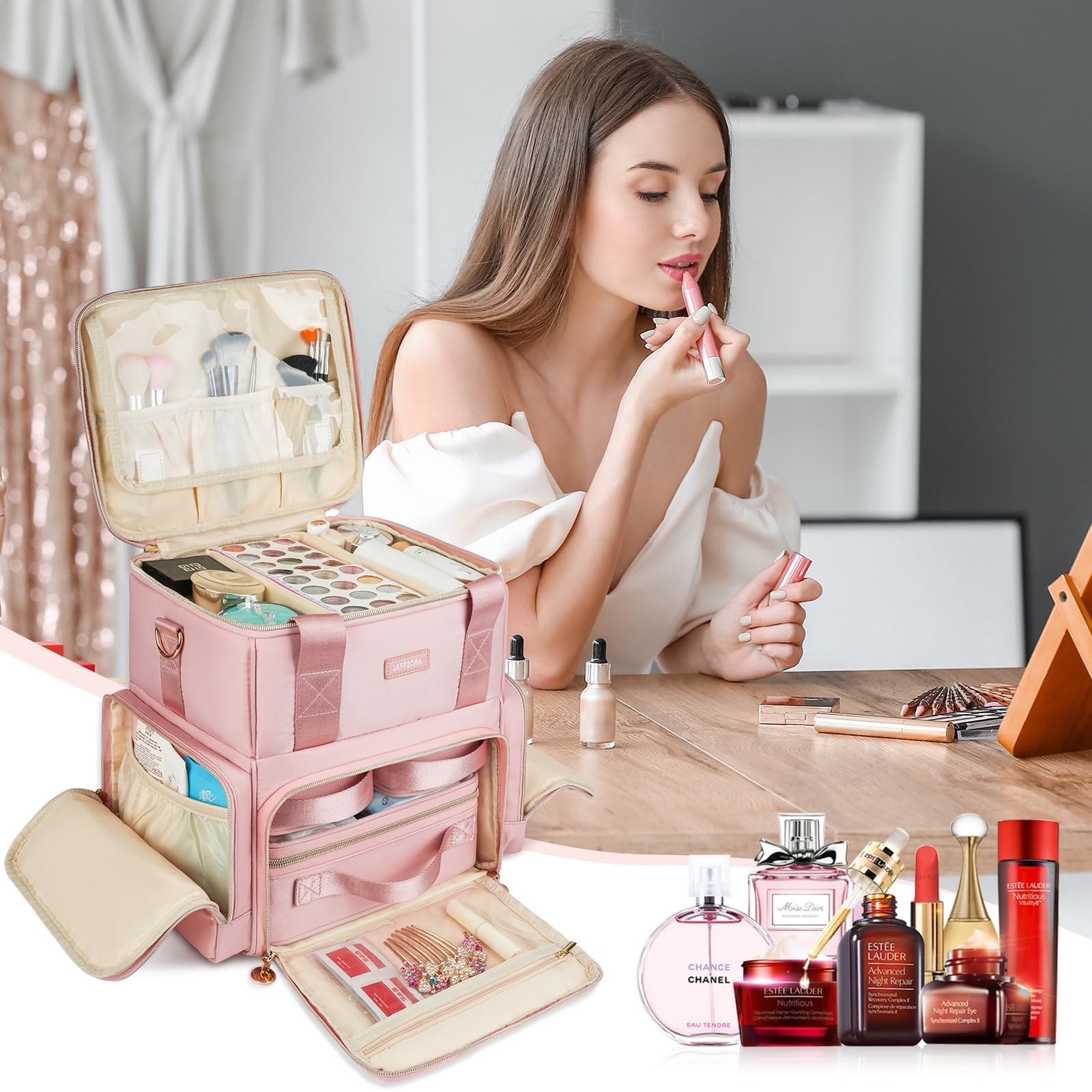 Poches élastiques et poches latérales pour accessoires beauté