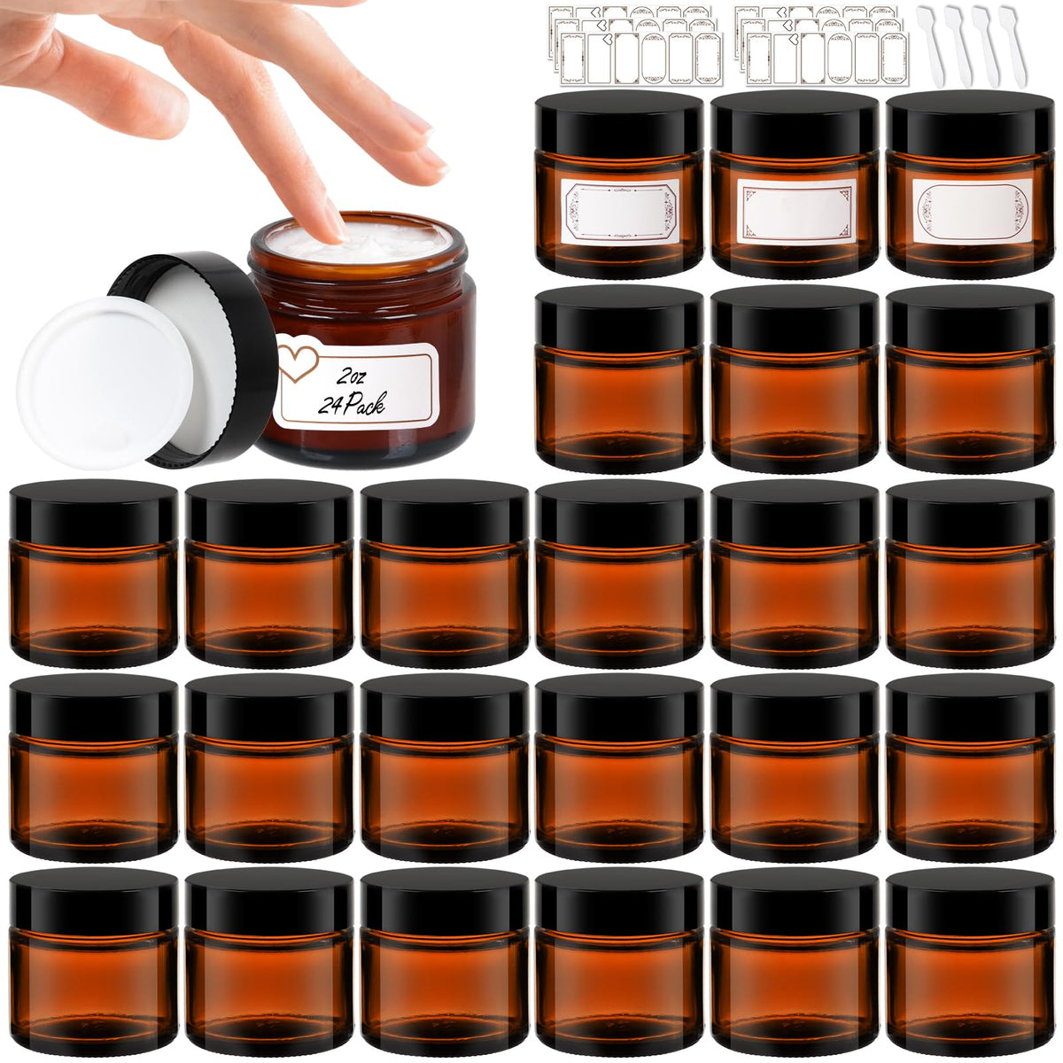 Jaisie.W pot-verre-ambre 2oz avec couvercle, idéal pour échantillons.