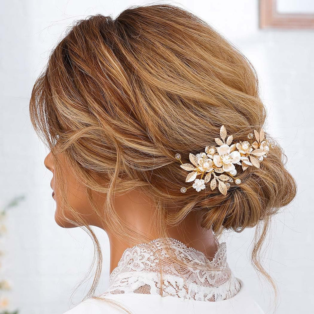 Accessoire cheveux JAKAWIN or ensemble mariage, complète une robe élégante.