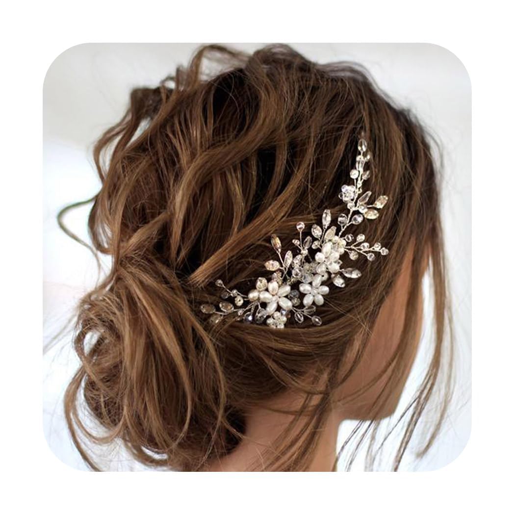Peigne JAKAWIN pour mariage avec perles et cristaux argentés.