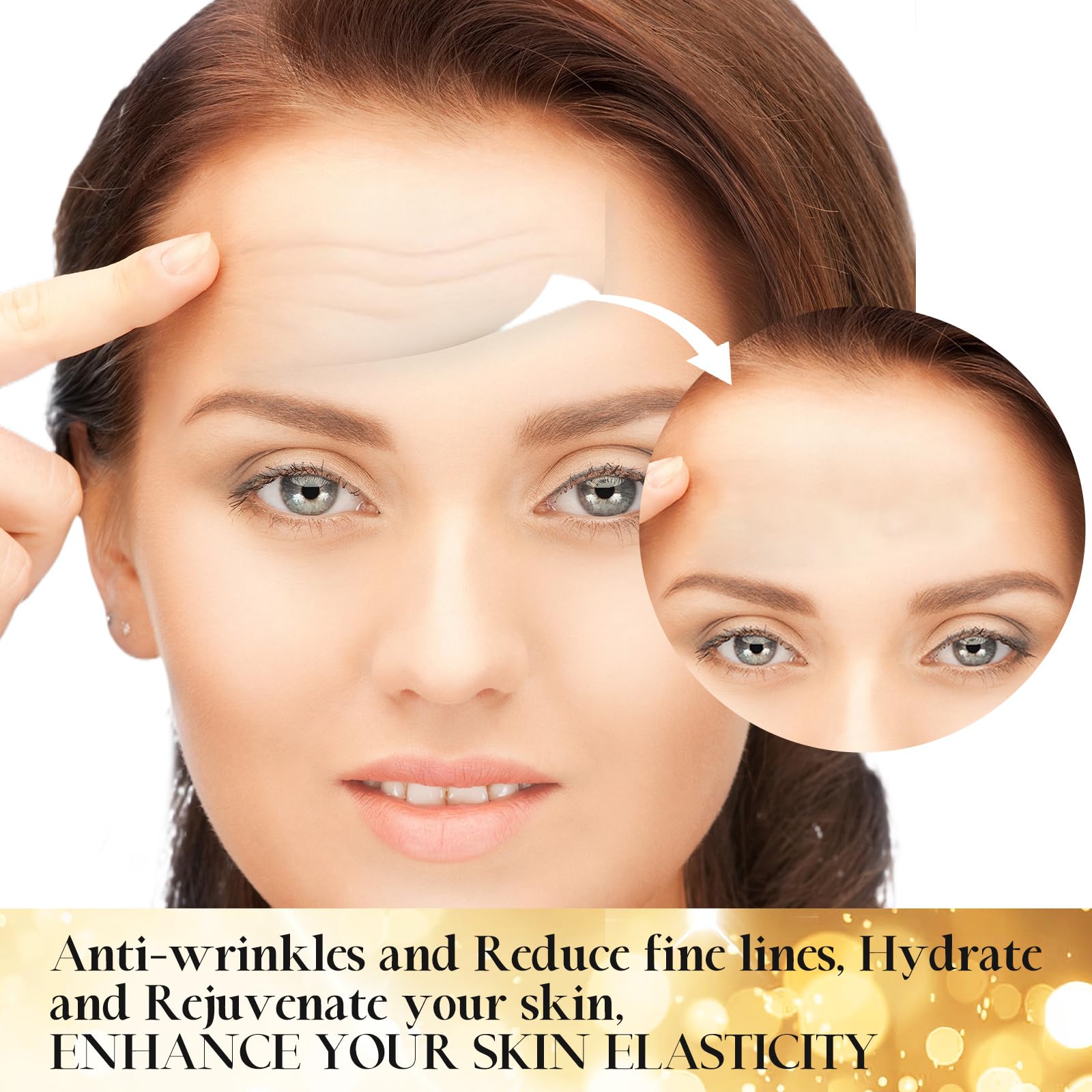 Patchs hydrogel Jakuva frontales 24K Or pour hydratation durable.