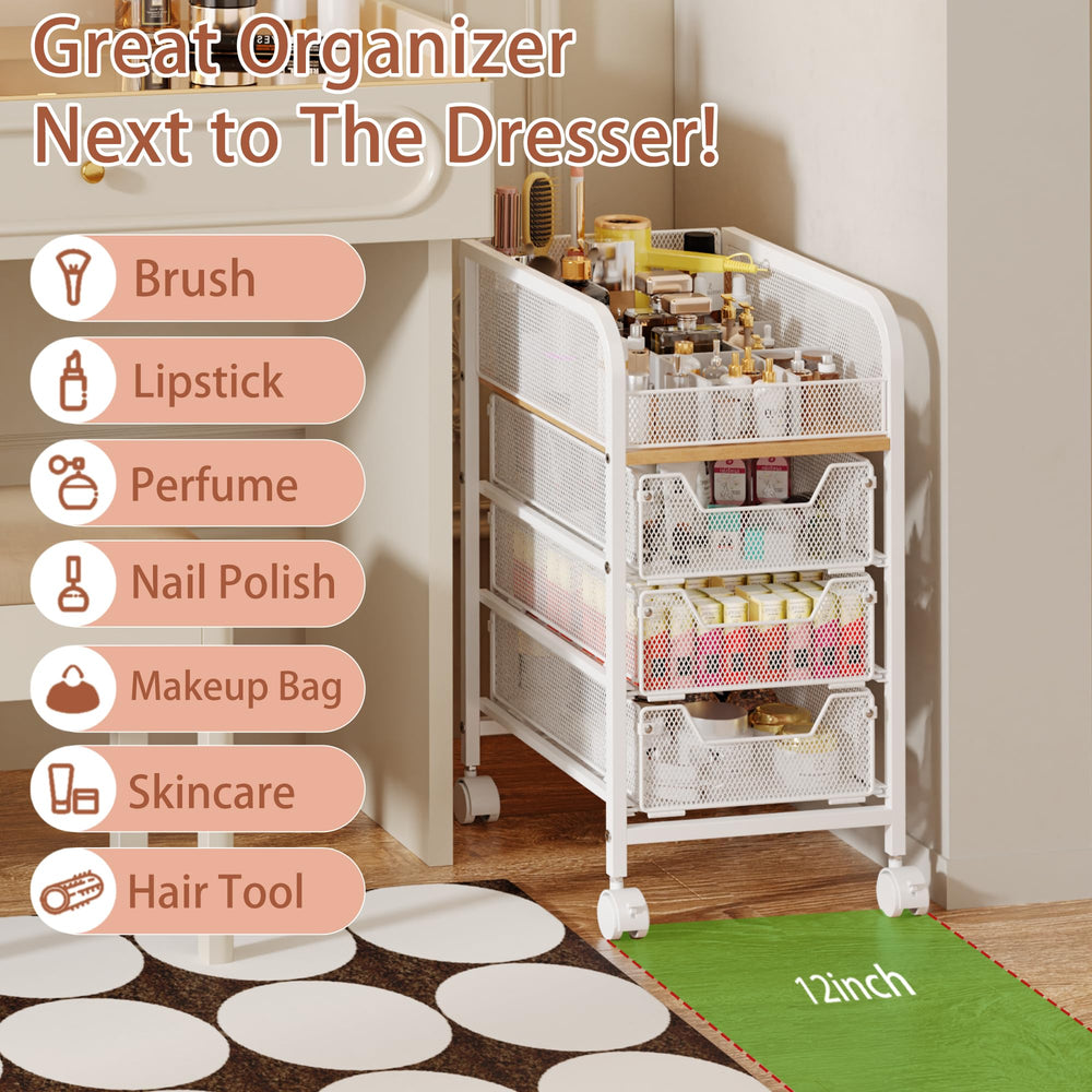 Chariot-maquillage Jakyitvi emplacement sous vanity pour gain de place.