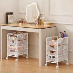Chariot maquillage Jakyitvi roulant, ensemble blanc, rangement accessible.