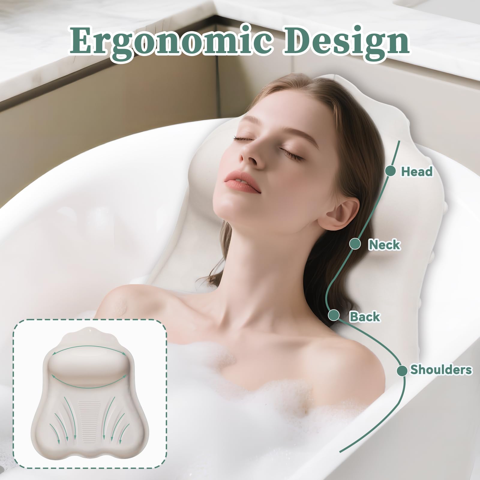 Support tete-cou Jalopink pour une posture ergonomique pendant le bain.