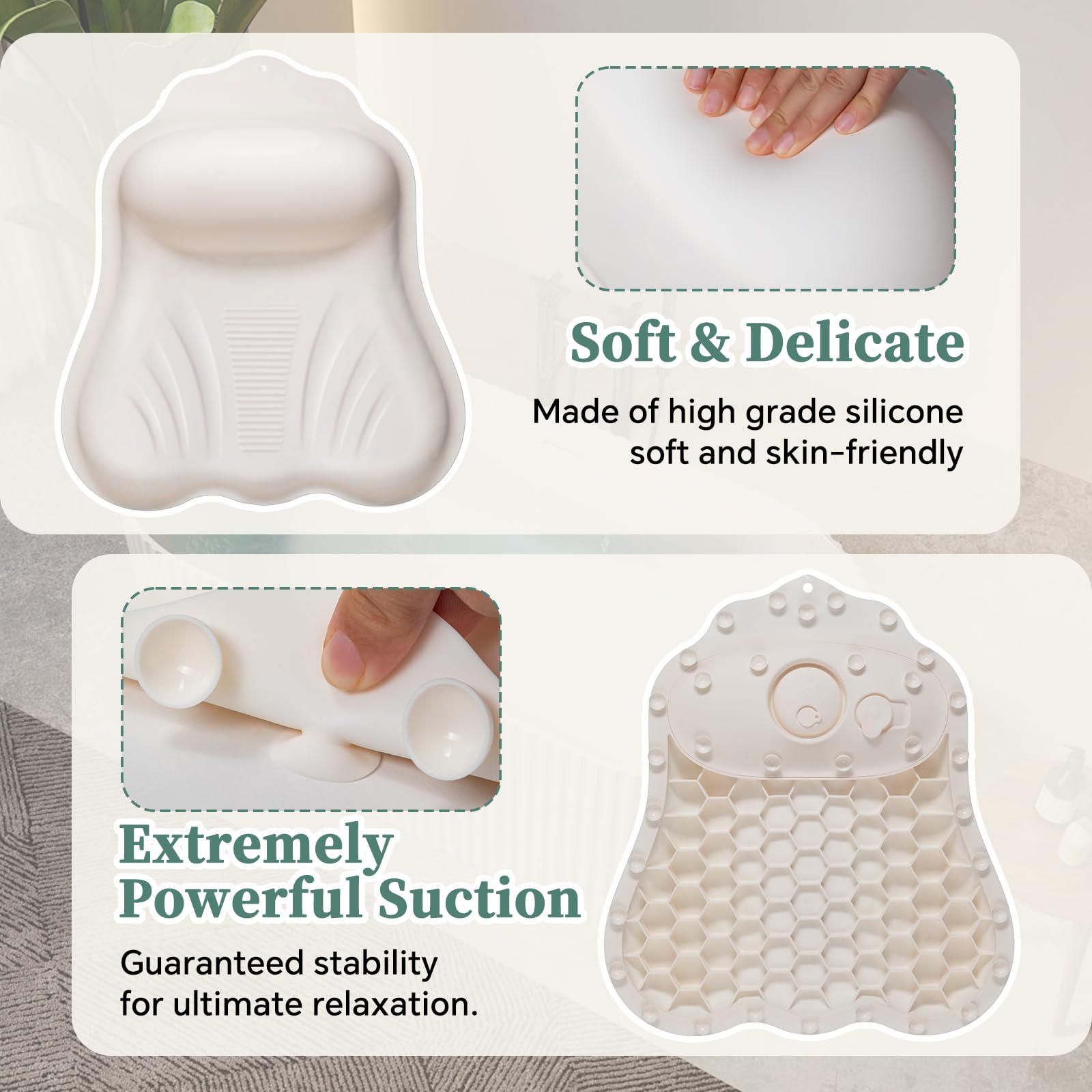Ventouses antiderapantes Jalopink assurant une fixation stable sur la baignoire.
