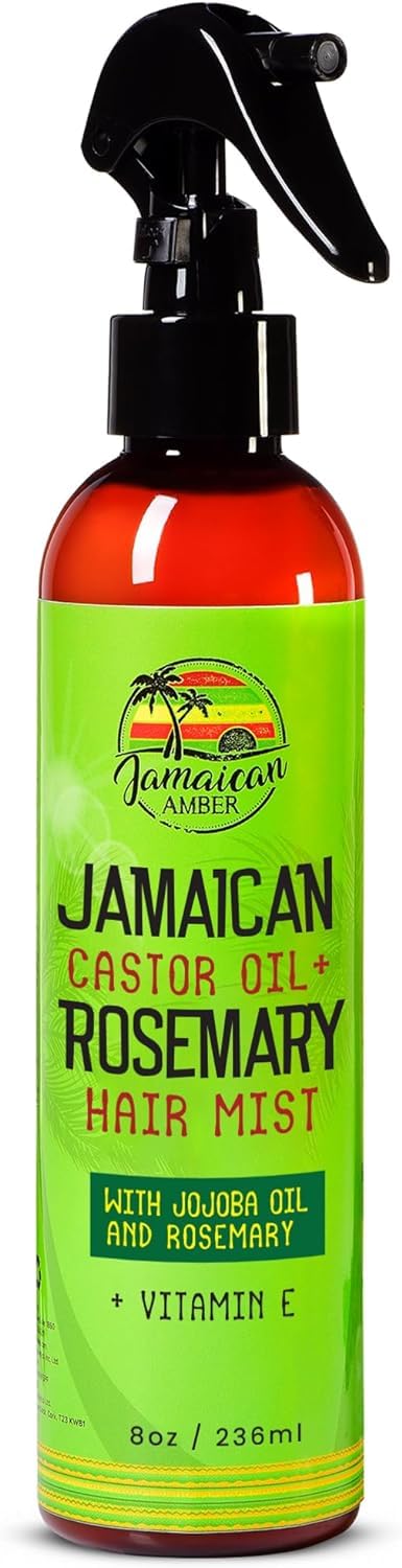 JAMAICAN Ambre brume-cheveux sur flacon, hydratation rapide sans résidu gras.
