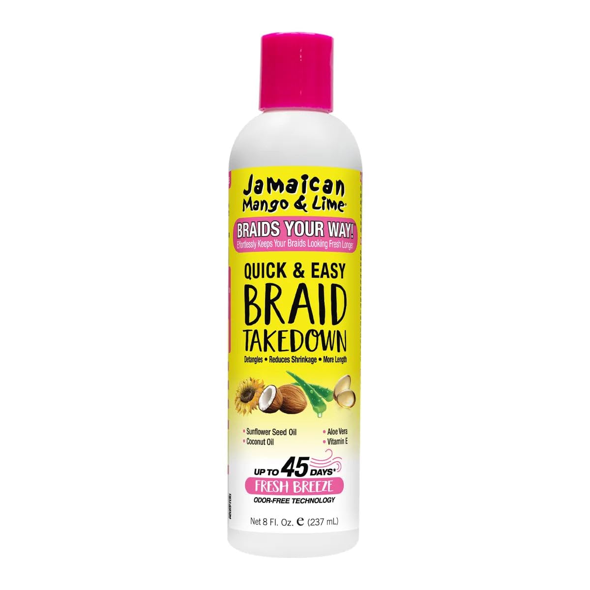 Jamaican Mango & Lime lotion démêlage rapide des tresses pour un retrait facilité.