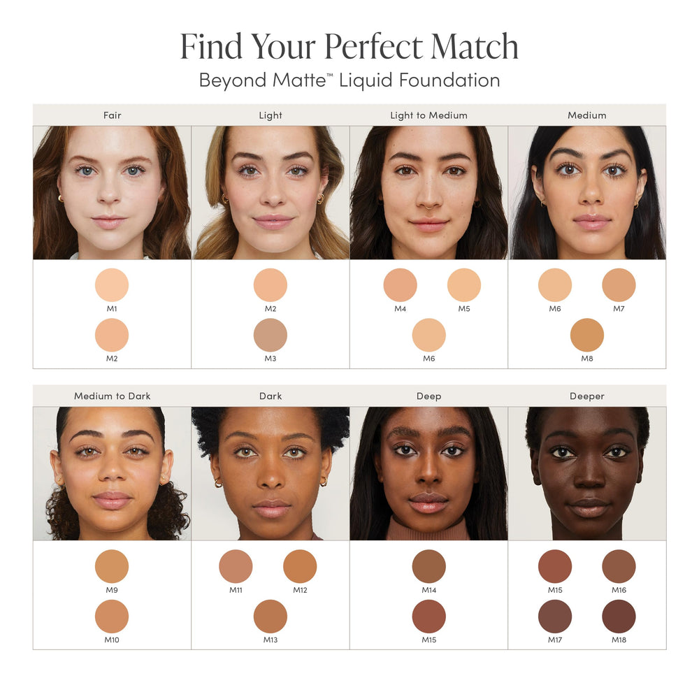 Jane Iredale Beyond Matte réduit la brillance et donne un teint lisse.