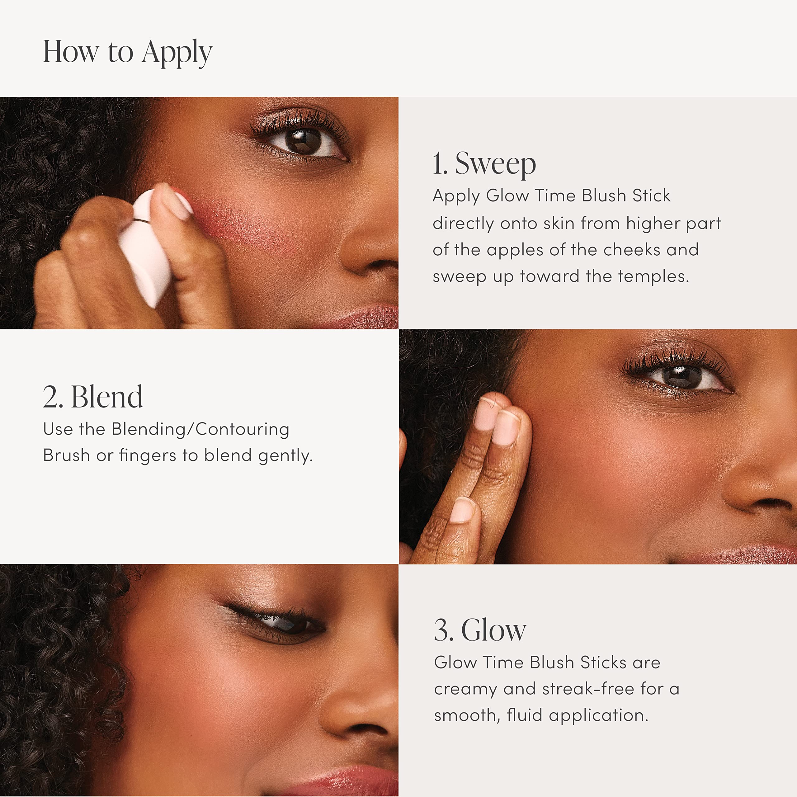Glow Time Blush Stick pratique pour retouches en déplacement.