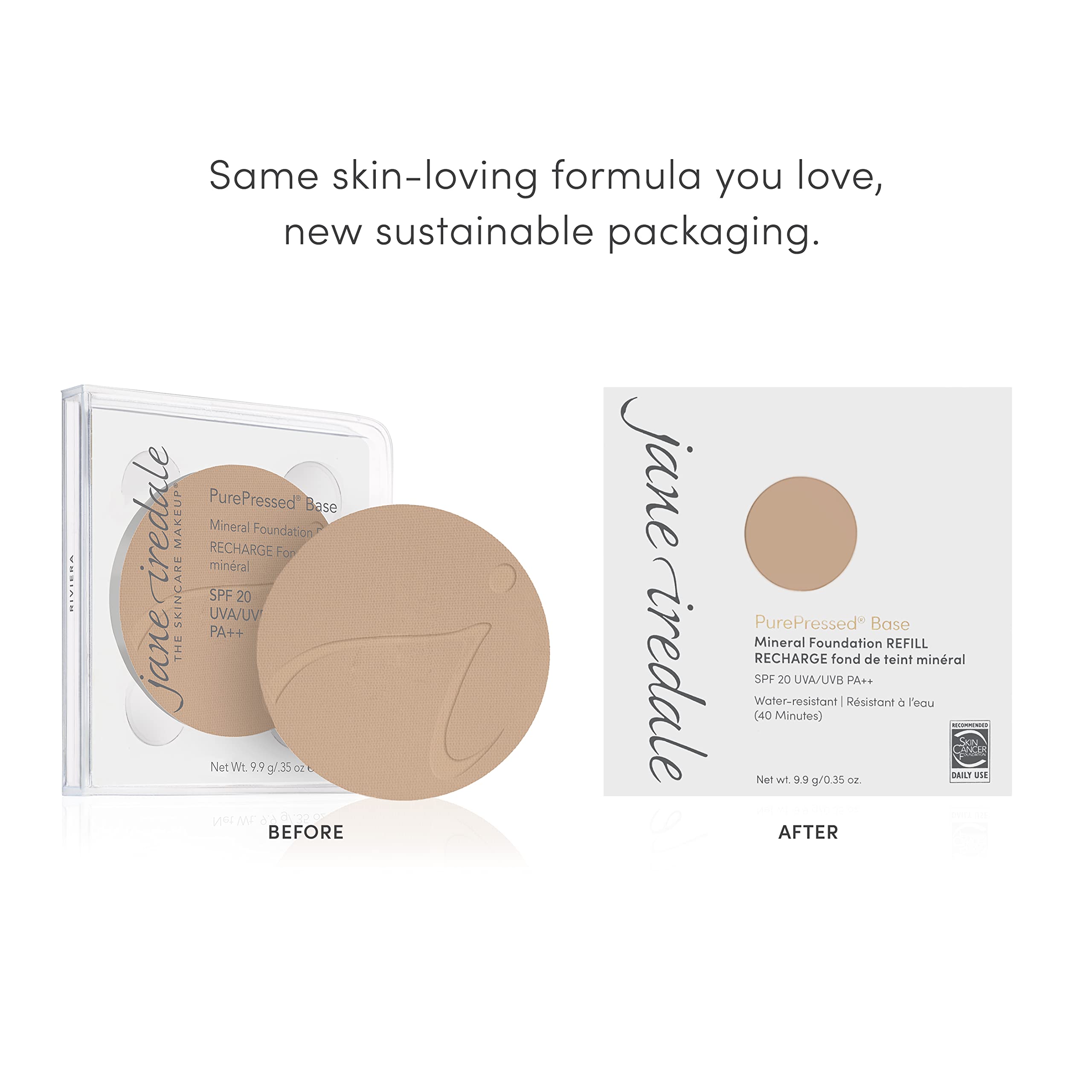 Jane Iredale PurePressed Base texture légère et sans huile pour une sensation naturelle.