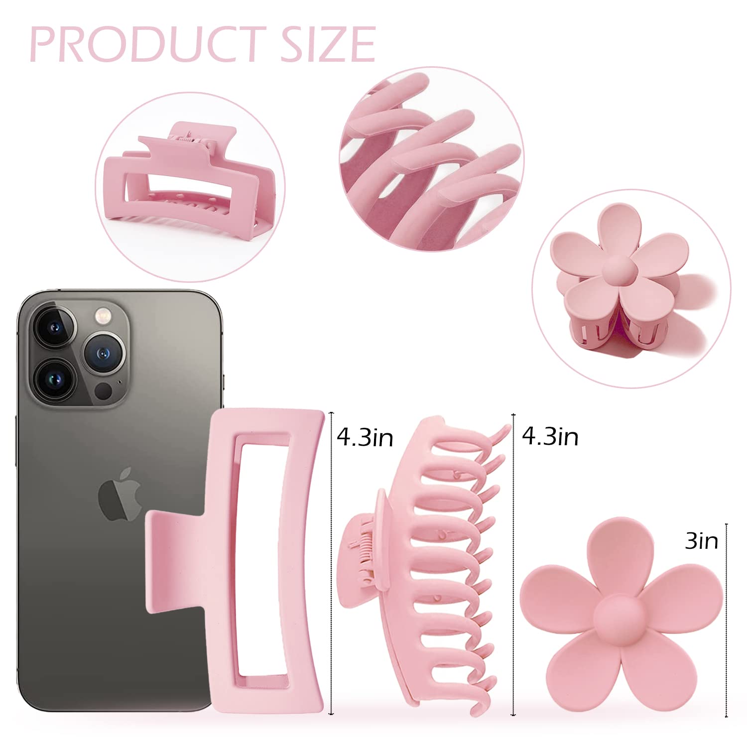 JANFUN pince rectangle rose, style polyvalent pour tous les cheveux.