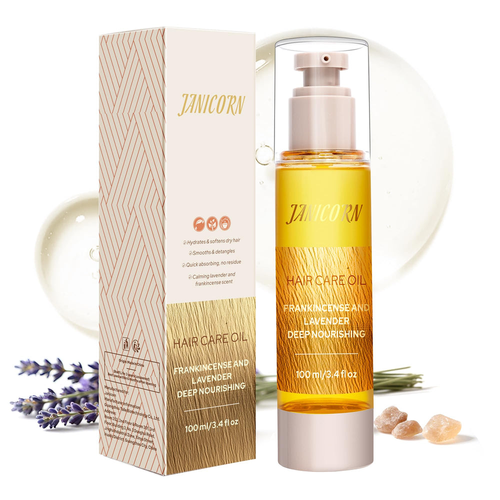 JANICORN Huile sans rinçage, pompe airless, hydratation légère pour cheveux.