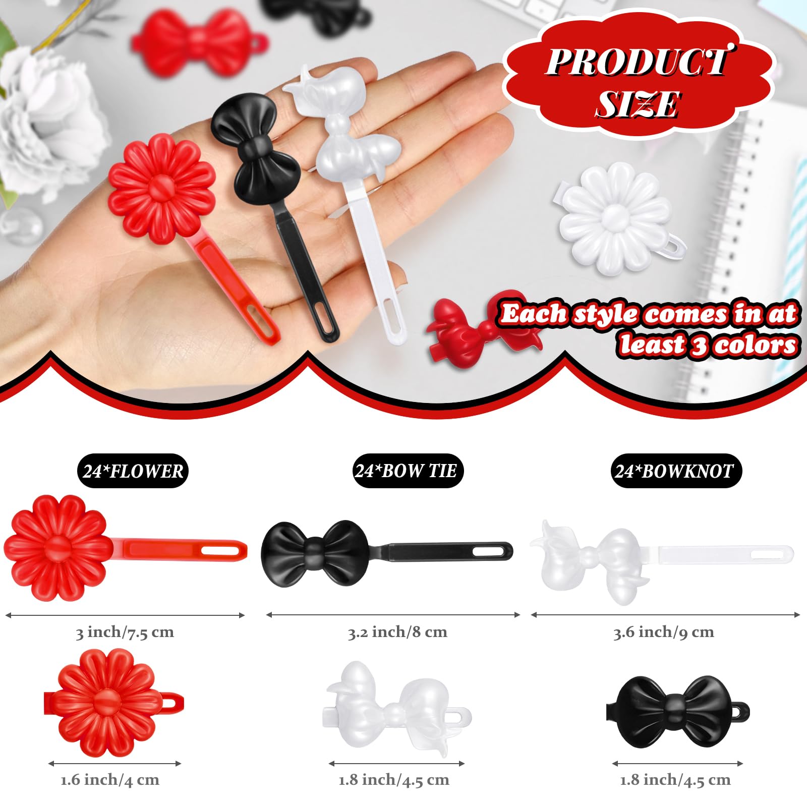 Barrettes Janinka à charnière, plastique robuste pour un usage quotidien.