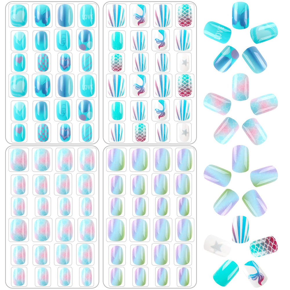 Ongles JANYUN queue-poisson bleu : pose rapide et ludique pour enfants