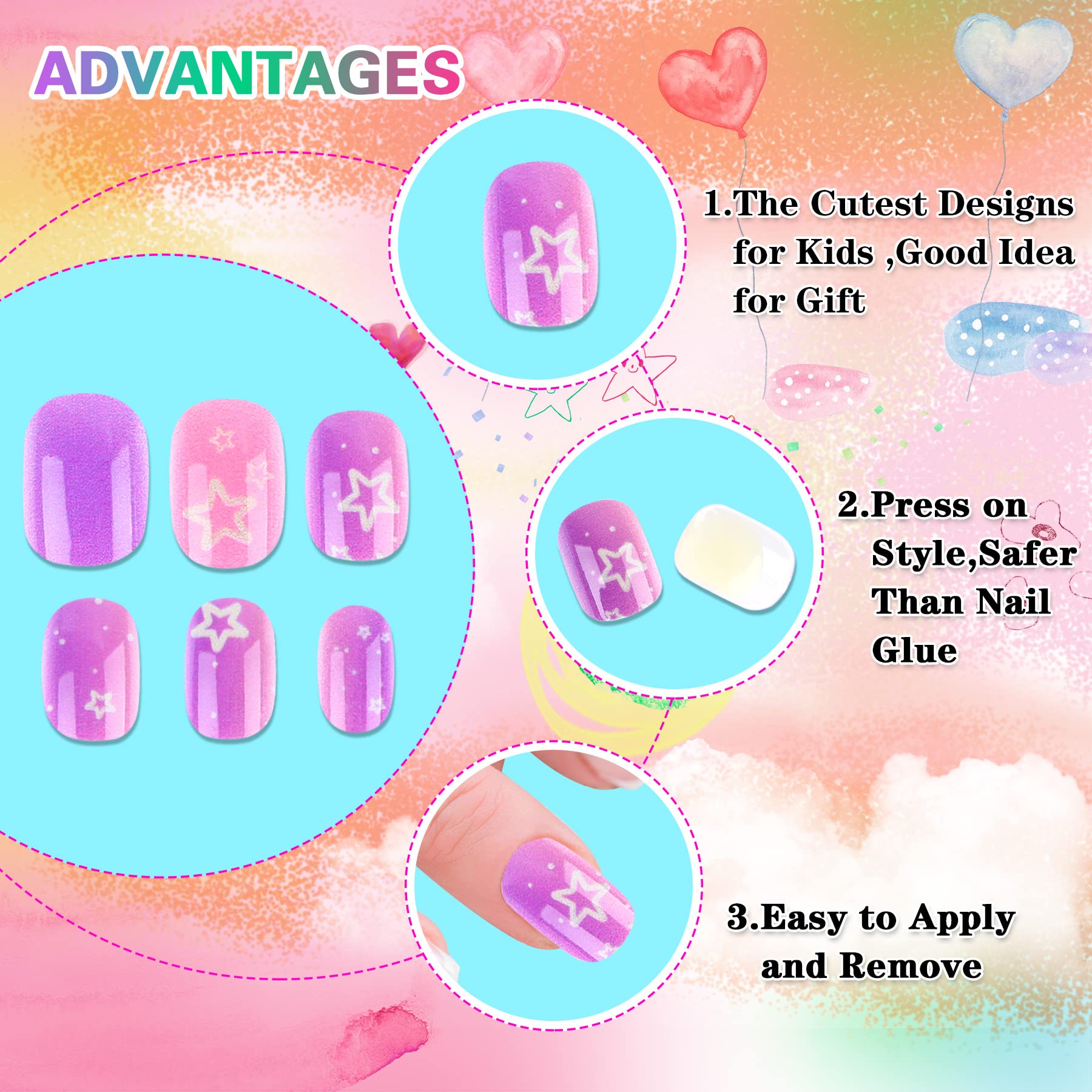 Ongles autocollants JANYUN hippocampe et étoiles, décor féerique
