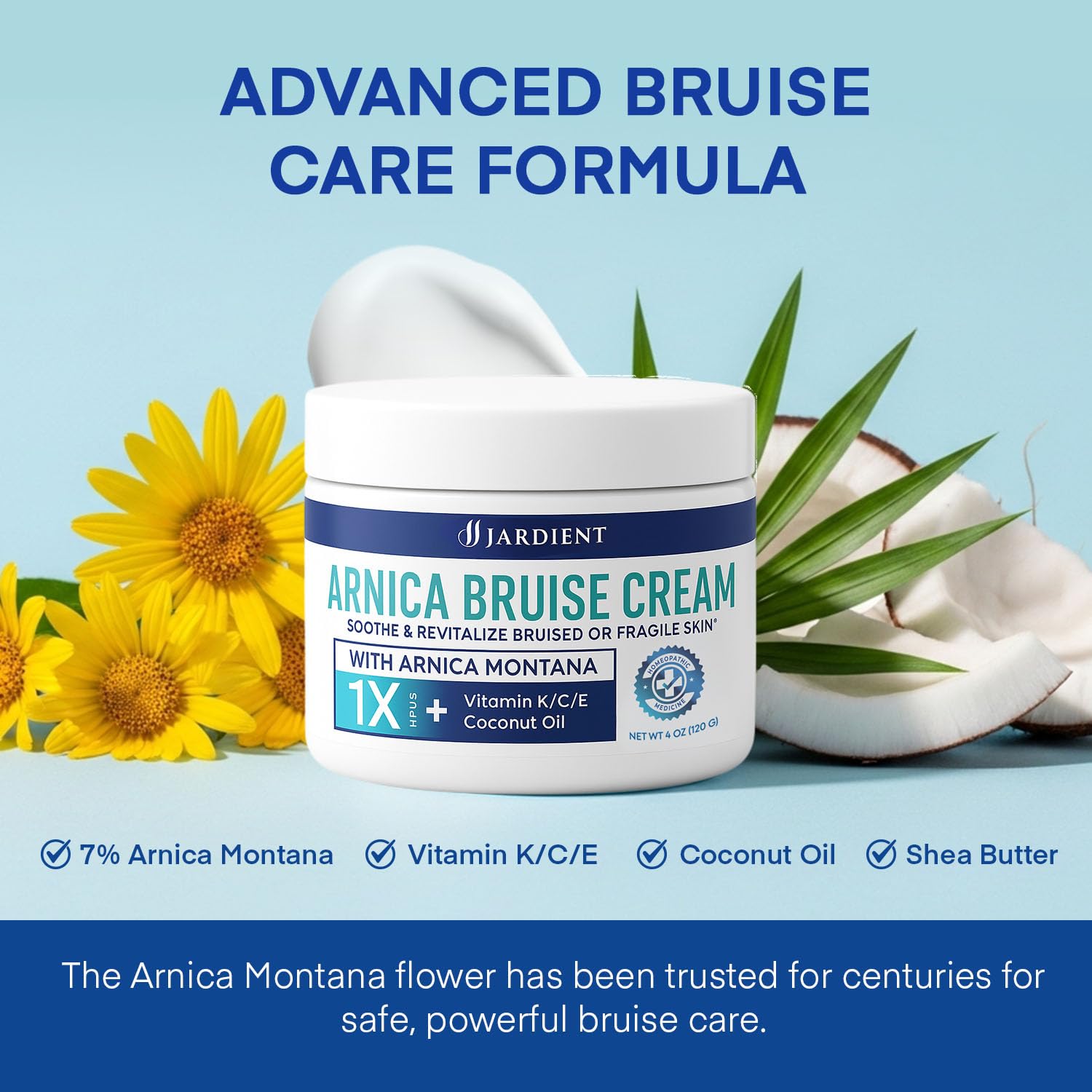 Jardient Arnica Crème contusions corps, action douce et efficace.