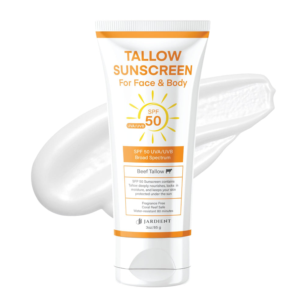 Jardient Beef Tallow Sunscreen SPF 50 bottle demonstrates portable sun protection.