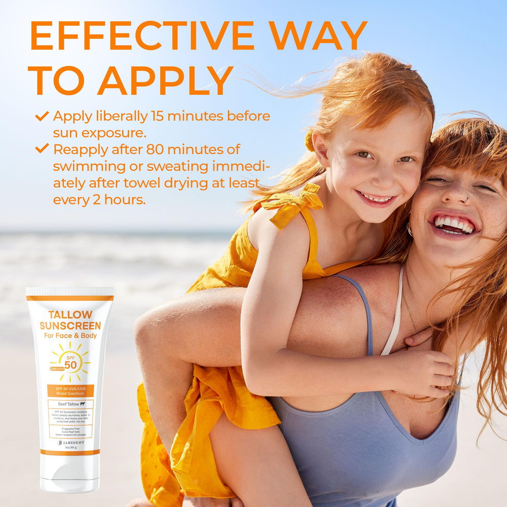 Jardient Beef Tallow Sunscreen SPF 50 invisible on skin for all tones.