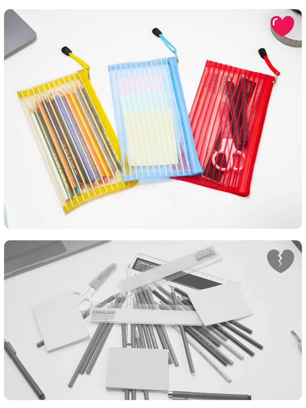 Poche mesh zippée JARLINK kaki légère pour accessoires de bureau.
