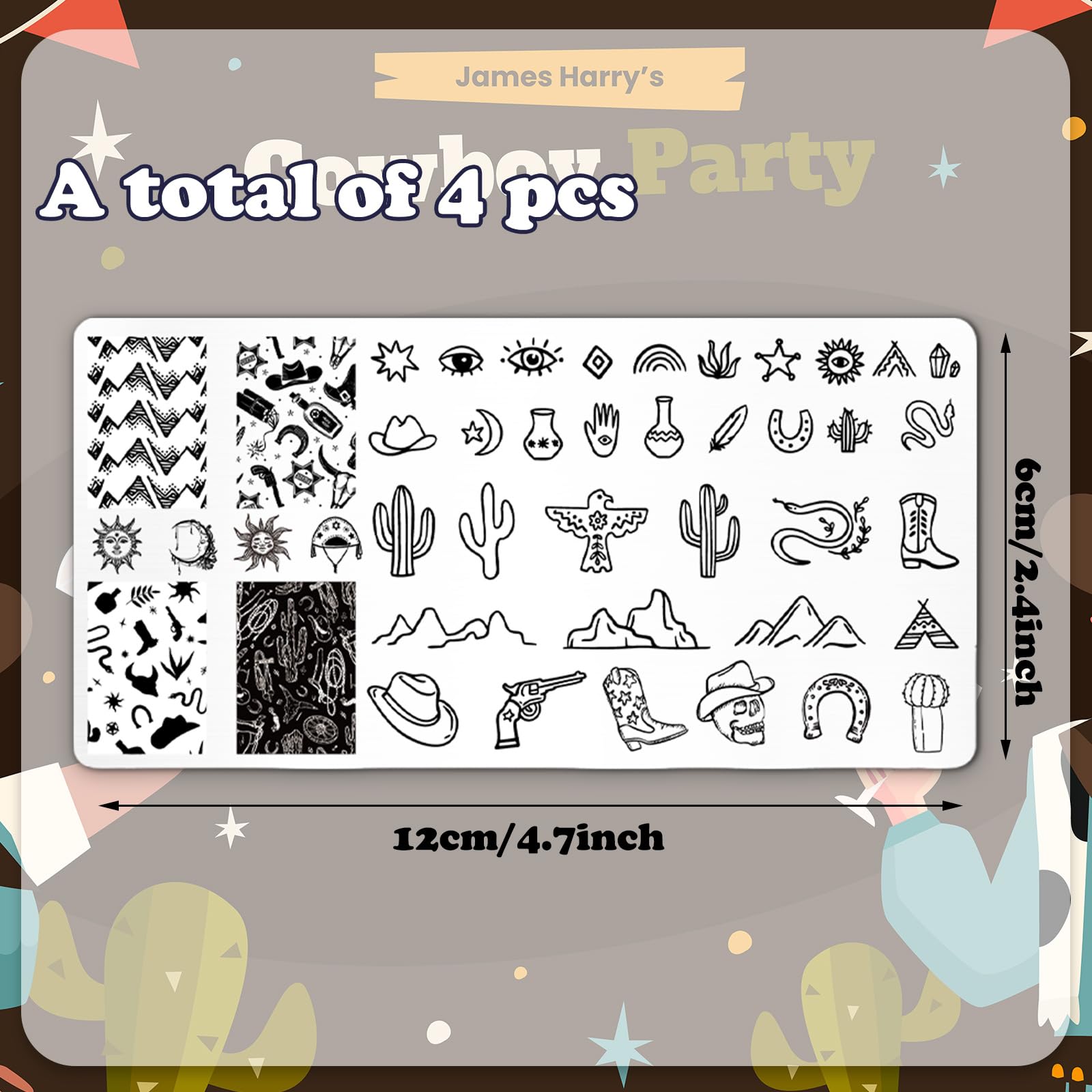 JarThenaAMCS plaques western cowboy pour motifs nets sur ongles