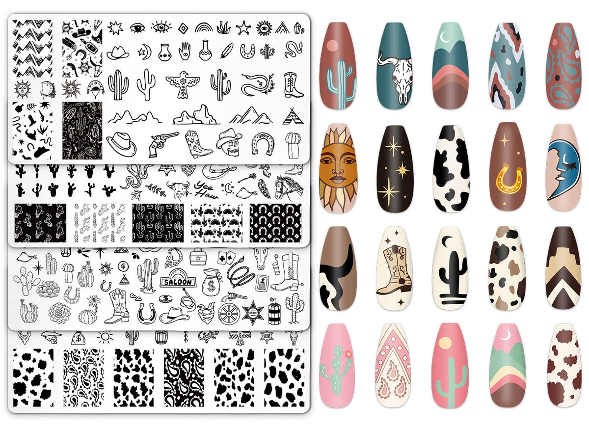 JarThenaAMCS plaques western cowgirl pour stamping précis sur ongles