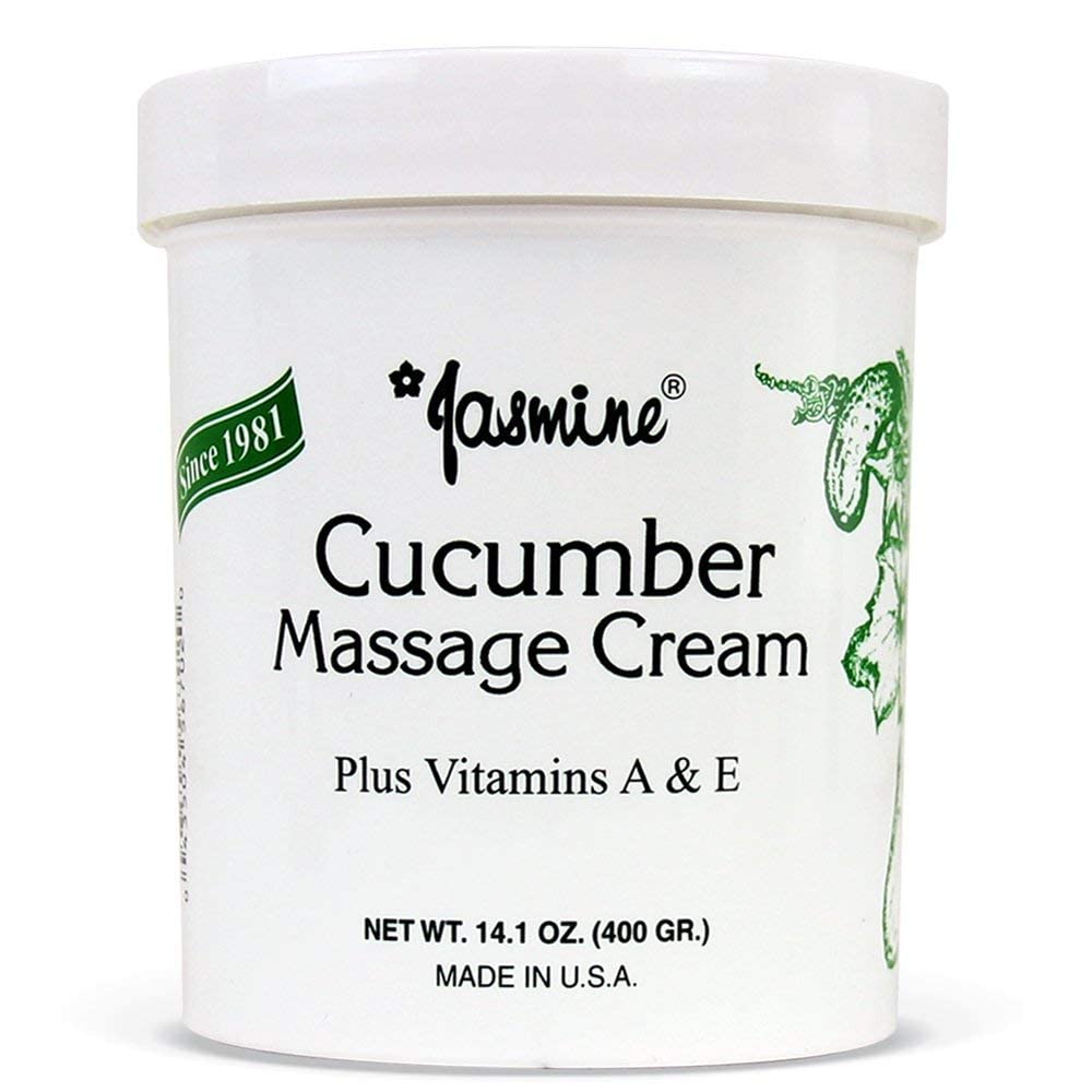 Crème de massage Jasmine au concombre dans le flacon, hydratation et douceur.