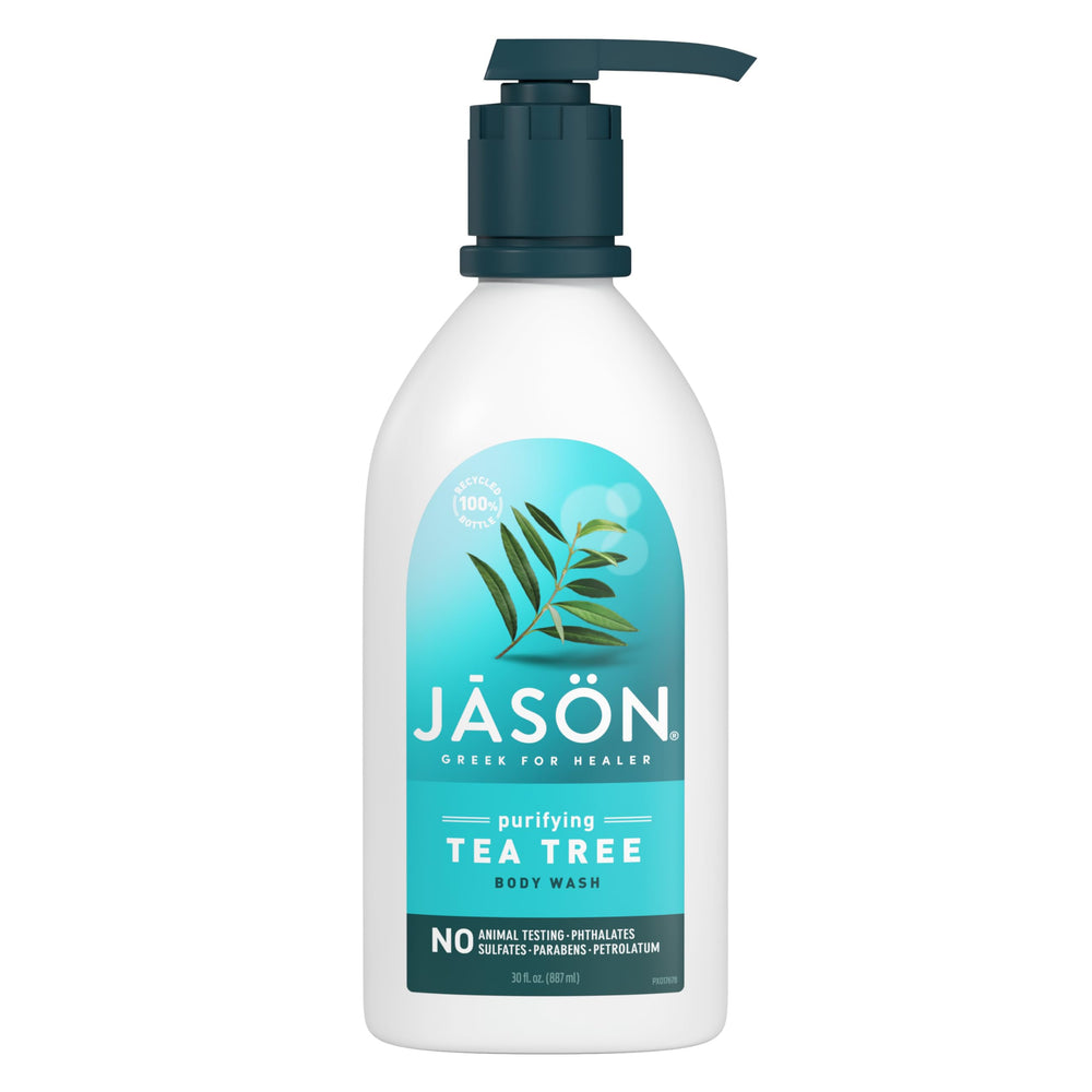 JASON gel douche purifiant à l’arbre à thé — bouteille purifiante avec mousse légère.