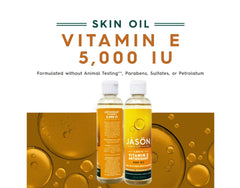 Jason Vitamin E Oil bottle with label close-up emphasizing natural formulation