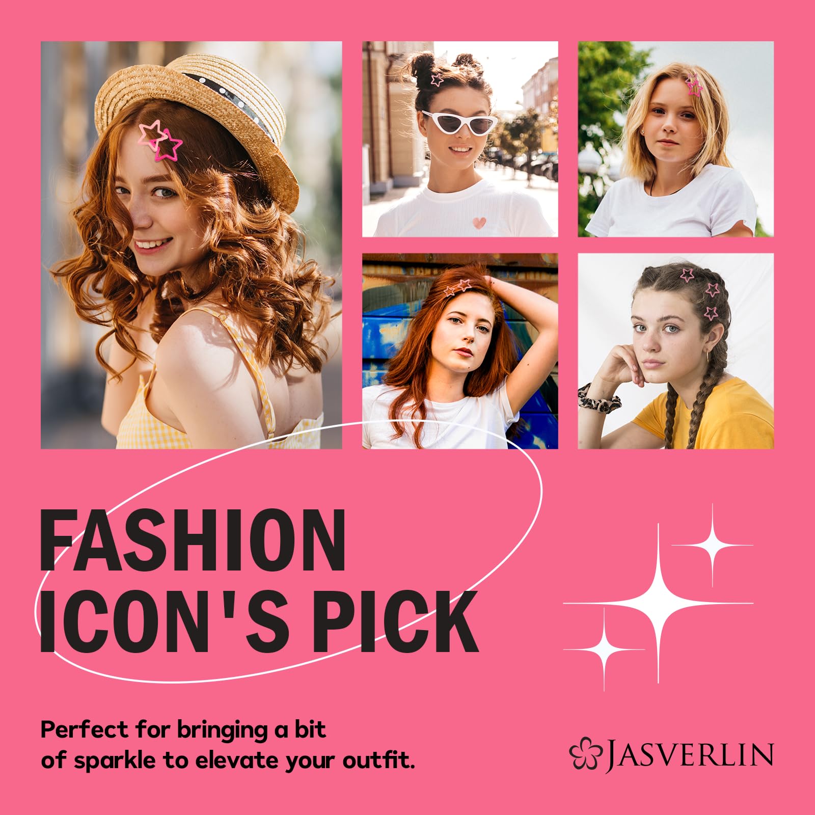 Épingle étoile Y2K JASVERLIN fuchsia grand, style audacieux