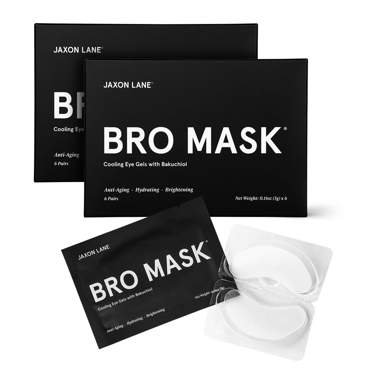 Patchs yeux hydrogel JAXON LANE Bro Mask pour homme rafraîchissants et défatigants.