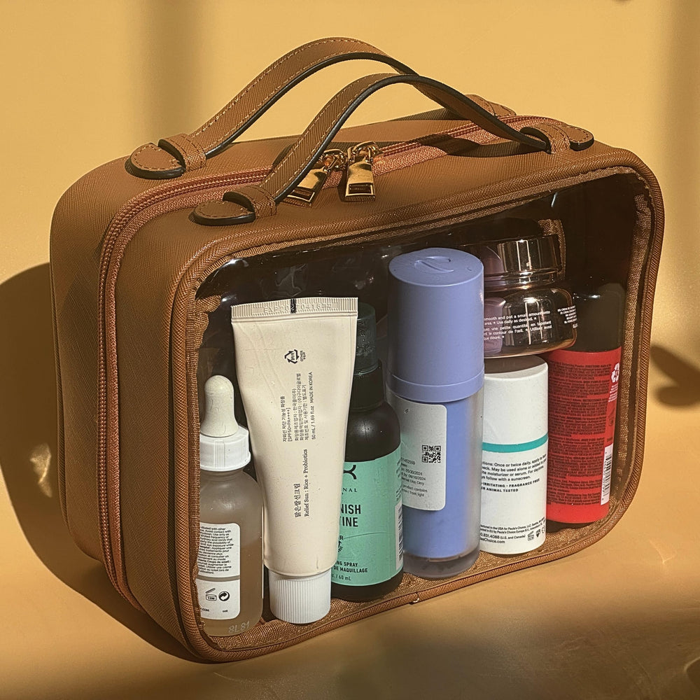 Trousse de toilette transparente JAZD, grande capacité pour soins et maquillage.