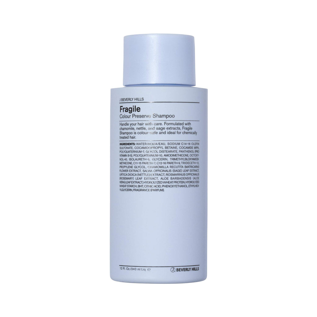 J Beverly Hills Blue Fragile: bouteille avec sauge protégeant la couleur lors de l'application.