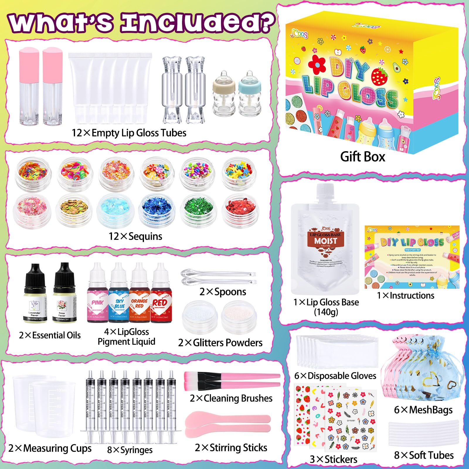 Jcoos kit gloss lèvres tubes vides pour créer vos propres teintes