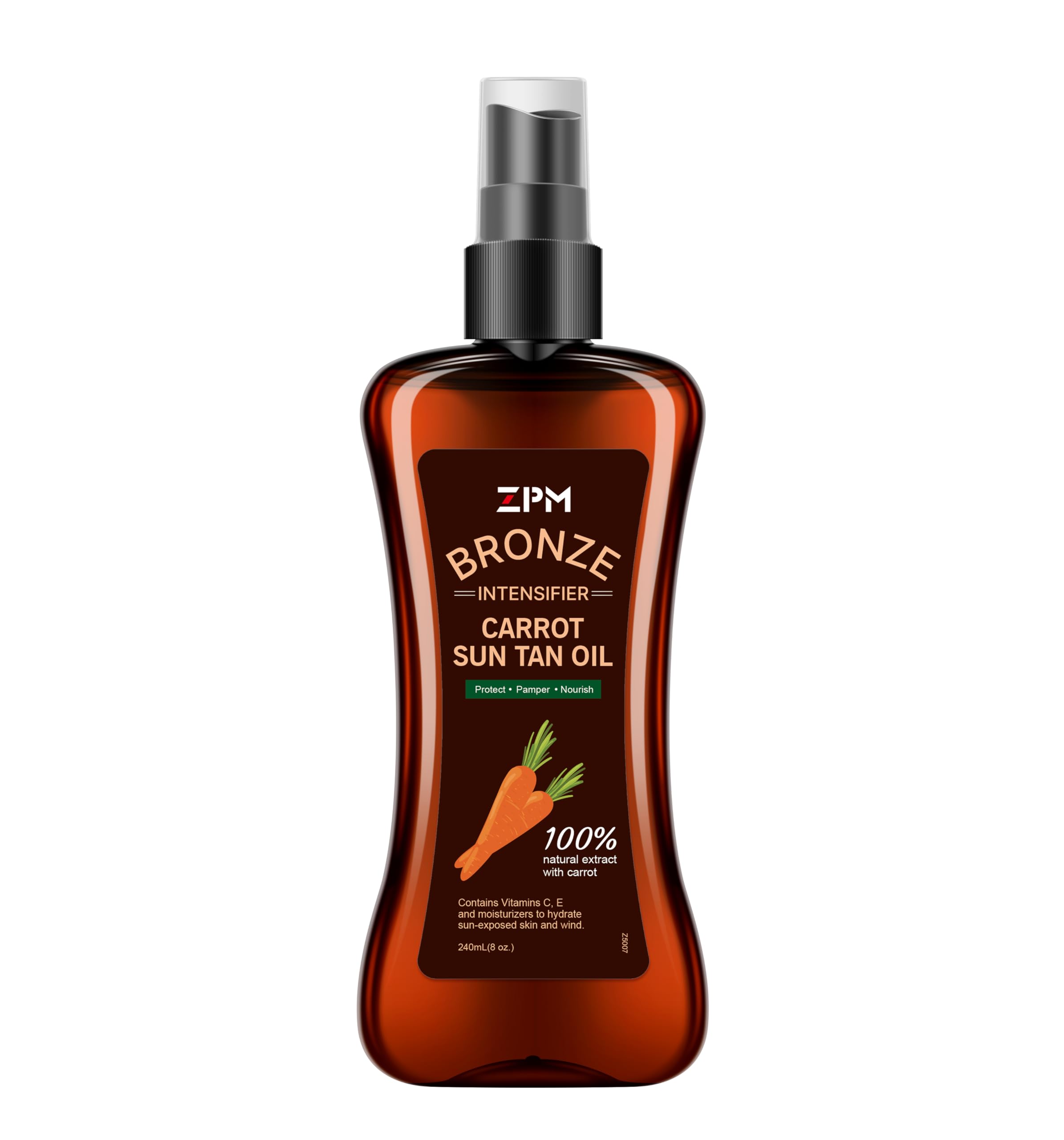 Jeallis Carotte Sun huile bronzante en bouteille spray, hydratation légère.