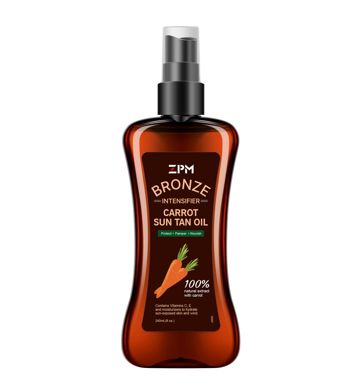 Jeallis Carotte Sun huile bronzante en bouteille spray, hydratation légère.