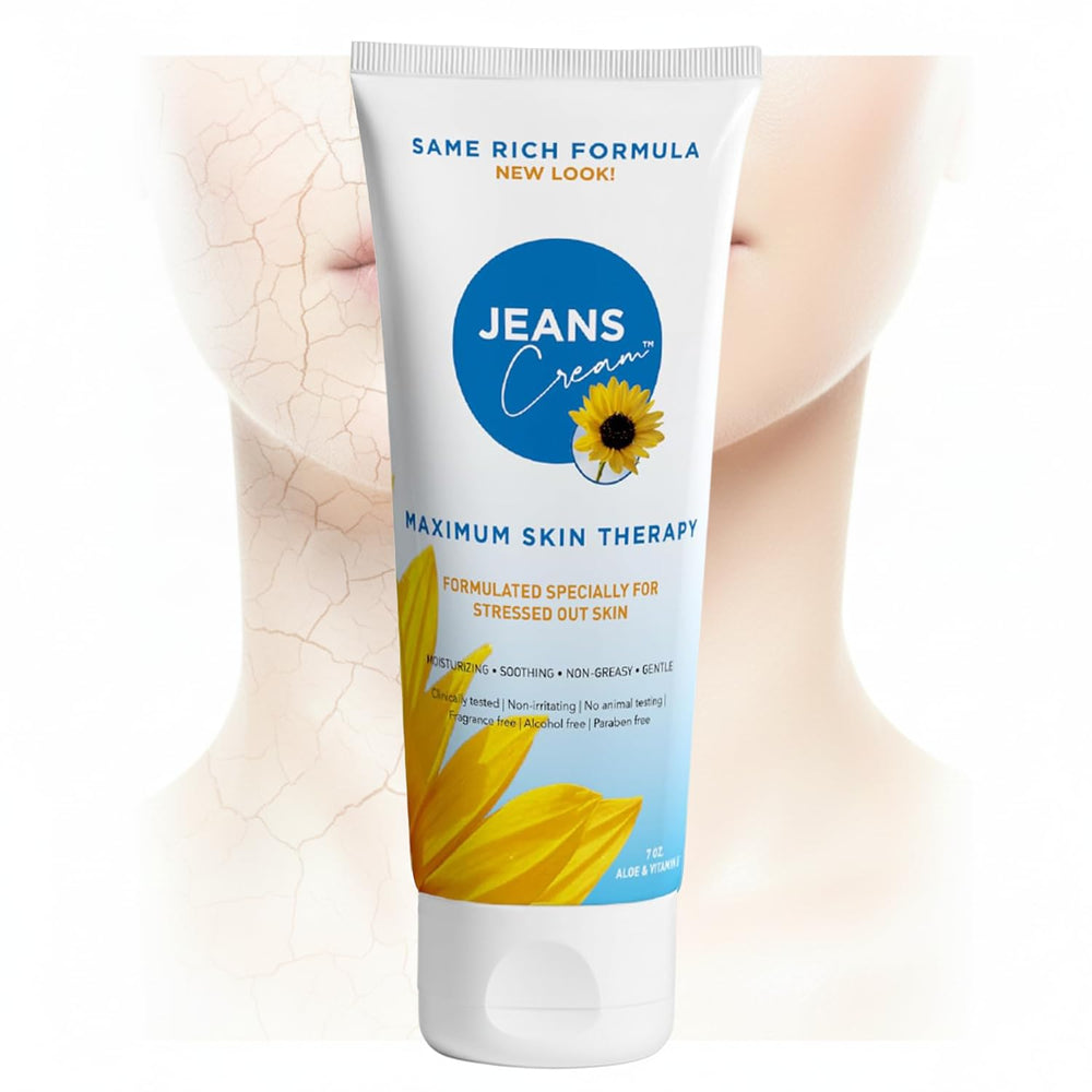 Jeans Cream bouteille 7oz montrant une texture légère prête à l'application