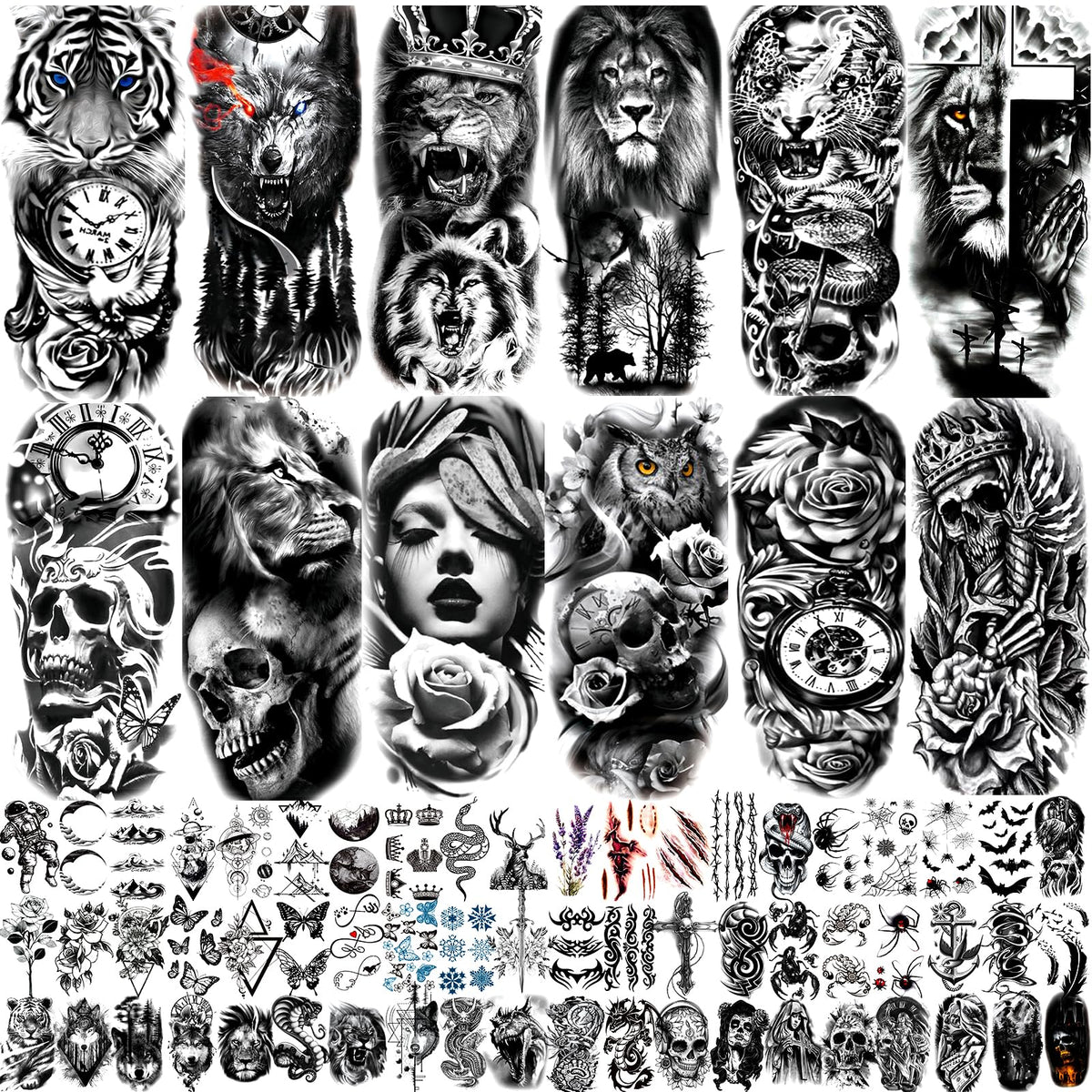 JEEFONNA tatouages temporaires 82 feuilles, demi-manche, pour looks audacieux et rapides.
